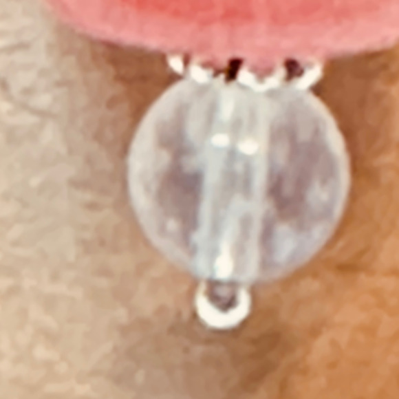 Stainless Steel Wide Hook Earrings Cherry Quartz & Clear Quartz Handmade - Picture 3 of 15